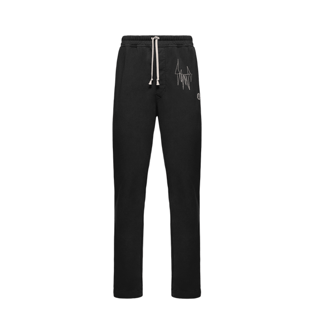 Image 1 of 1 - BLACK - RICK OWENS X MONCLER Cotton Sweatpants featuring cotton jersey, waistband with drawstring fastening and embroidered logo patch. 100% cotton.