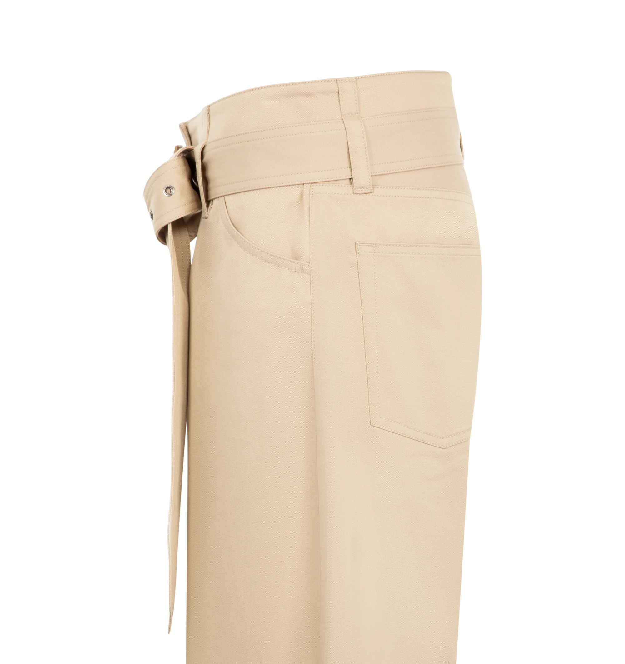 Image 3 of 3 - NEUTRAL - Acne Studios Womens Twill Trousers are crafted from classic cotton twill. Feature a regular fit, five-pocket construction, matching adjustable belt with leather-covered buckle, leather logo patch at the back waist, and belt loops. Main Material: 99% Cotton, 1% Elastane; Patch: 100% Cow Leather. Made with organically grown cotton. 