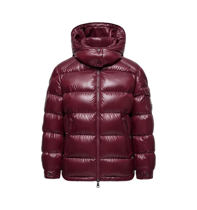 Image 1 of 1 - RED - MONCLER Maire Hooded Short Down Jacket featuring nylon laqu lining, down-filled, detachable hood, zipper closure, zipped pockets and adjustable cuffs. 100% polyamide/nylon. Padding: 90% down, 10% feather.