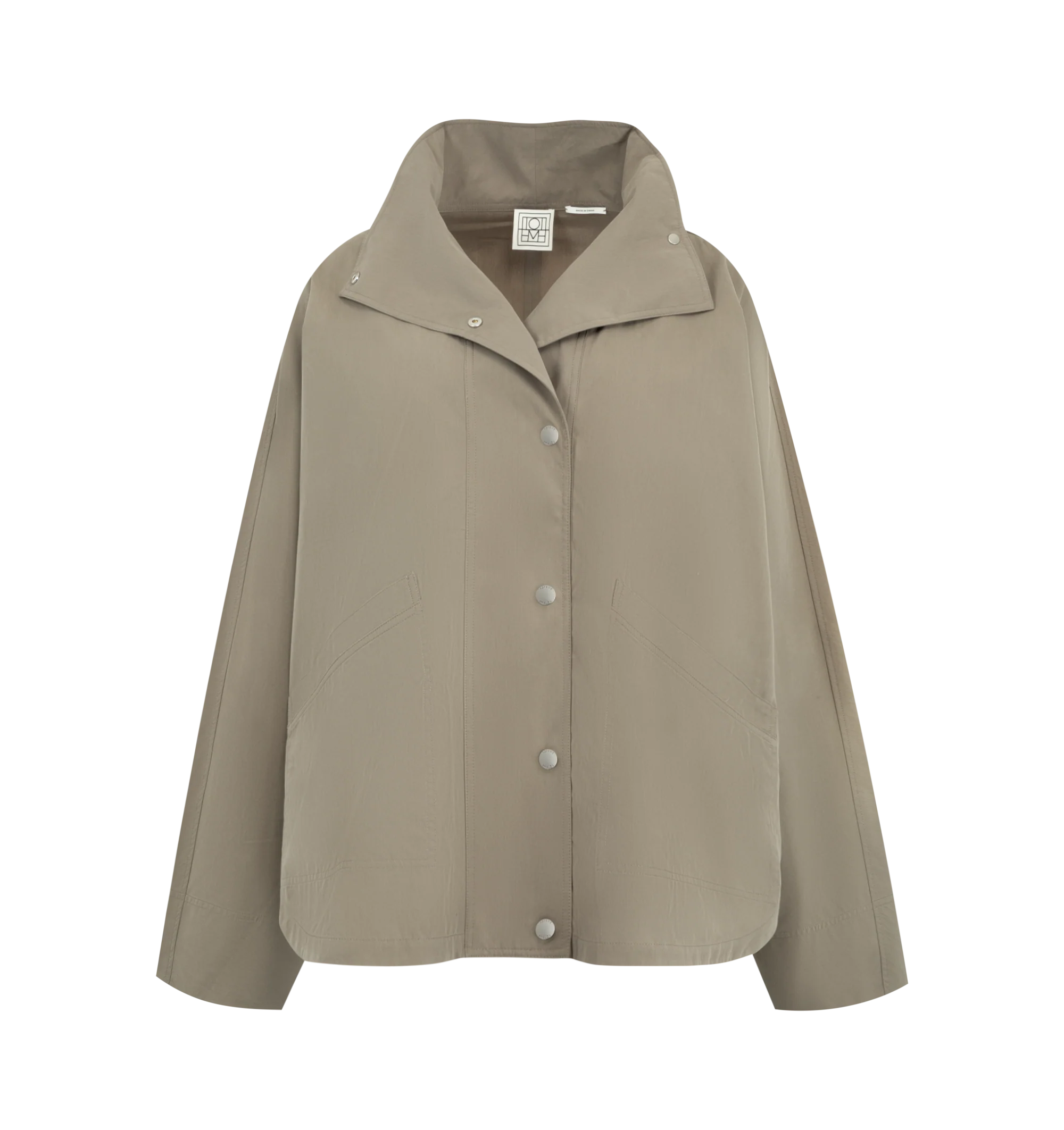 Image 1 of 2 - GREY - TOTEME Summer Parachute Jacket featuring snap buttons, patch pockets and light, washed and water-repellent fabric. 60% cotton organic, 40% polyamide recycled.