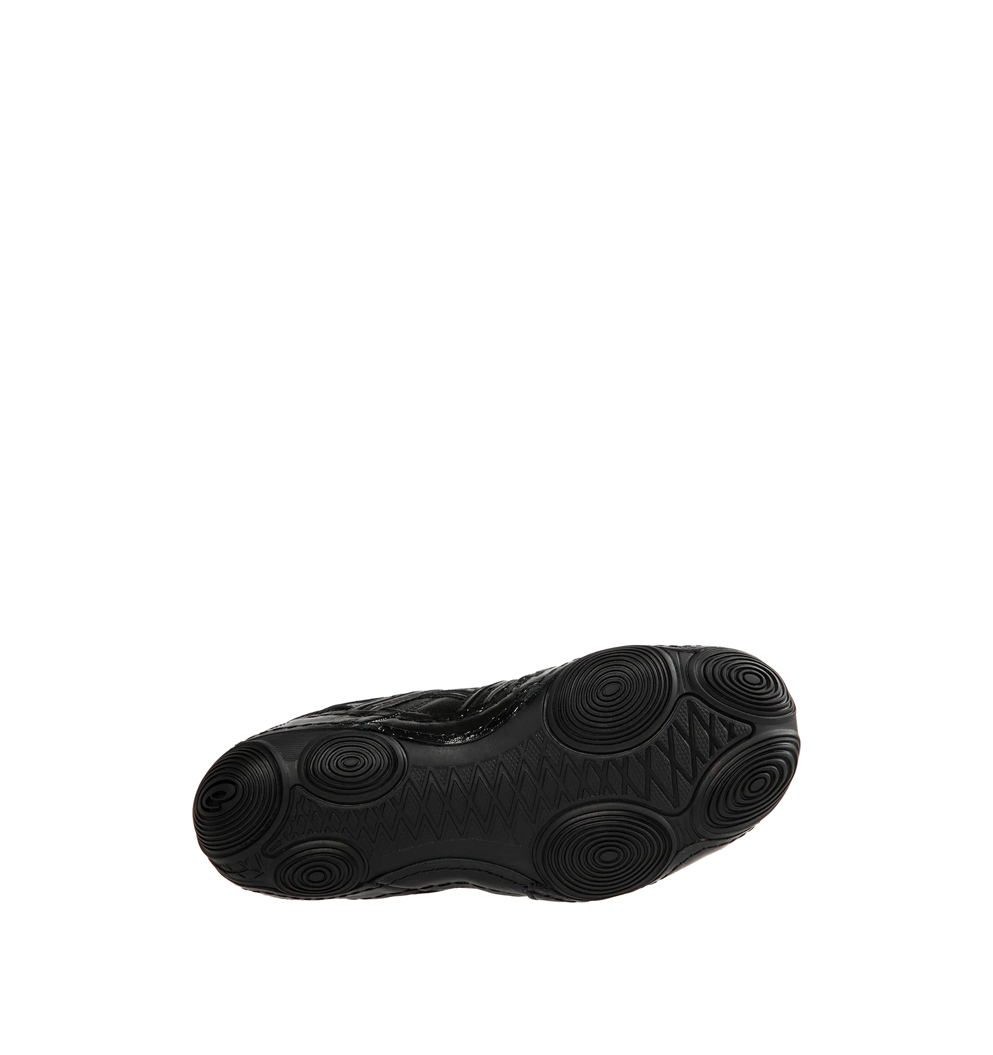 Image 4 of 5 - BLACK - Asics Hypersync Sneakers are inspired by the brand's archived wrestling and track field footwear, combining heritage design with modern comfort. Featuring a breathable air mesh upper with textured patent leather overlays, decorative stitching, and premium gold logo detailing, these designer sneakers deliver a sleek, low-profile silhouette. Finished with an OrthoLite sockliner for enhanced cushioning, a durable AHARPLUS rubber outsole inspired by the SNAPDOWN wrestling shoe, and a no