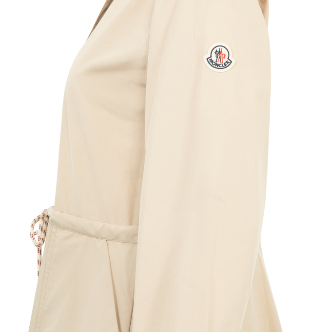 Image 2 of 2 - BROWN - MONCLER Poplin Midi Shirt Dress featuring technical poplin, collar, zipper and button closure, patch pockets, waistband with drawstring fastening and adjustable cuffs. 63% polyester, 37% cotton. Made in Hungary.