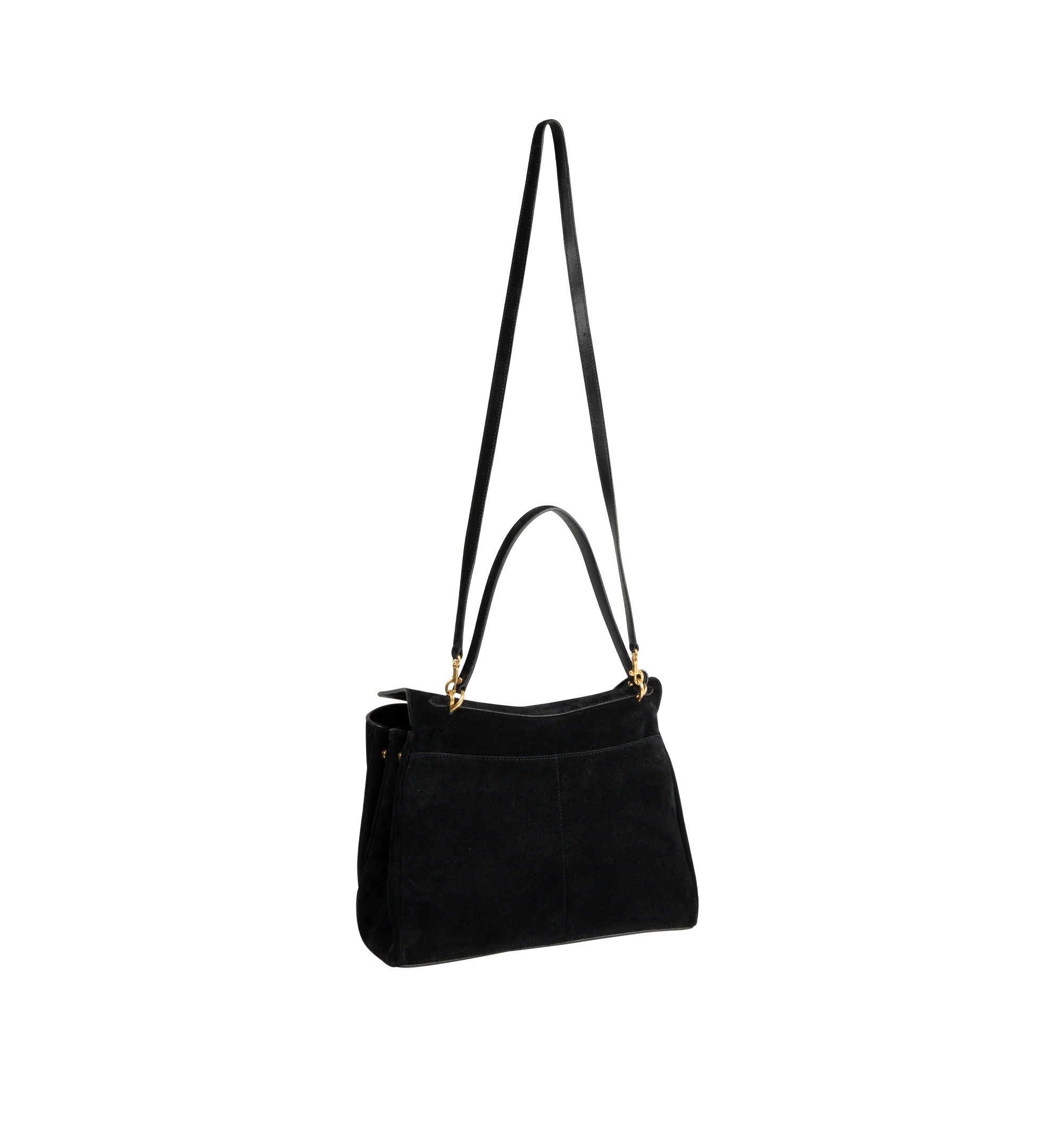 Image 2 of 4 - BLACK - Balenciaga Rodeo Handbag Medium is crafted from suede calfskin and smooth calfskin leather and features a structured yet relaxed silhouette with a top handle and removable shoulder strap. Designed with a turn-lock closure, aged-gold hardware, a removable cloche cls, a wide front pocket, and multiple interior compartments, the bag offers versatile carry options and everyday functionality. Main Material: Calfskin Leather. Lining: Nappa Lambskin. Made in Italy. 