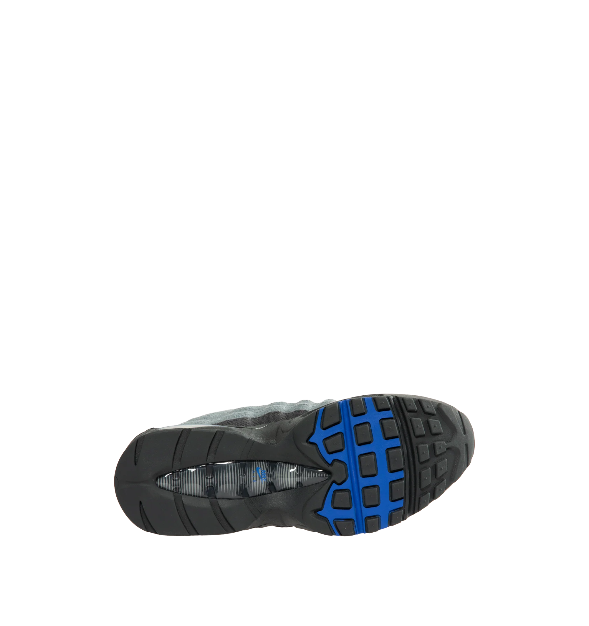 Image 4 of 5 - GREY - Nike Men's Air Max 95 Big Bubble Sneaker featuring textile and synthetic leather, visible Max Air cushioning, flex grooves in the midsole and outsole, foam midsole and rubber outsole.