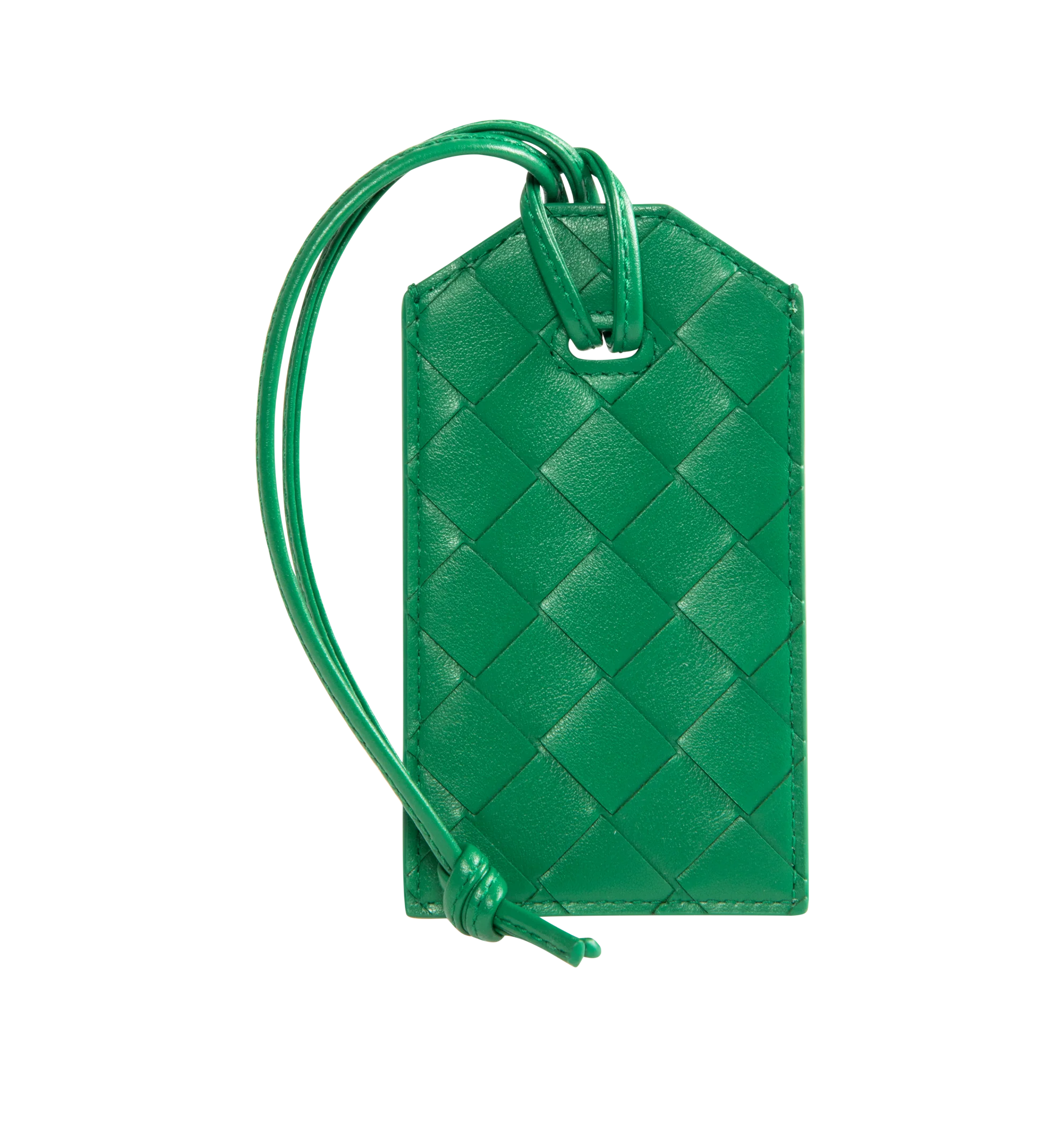 Image 2 of 2 - GREEN - BOTTEGA VENETA Getaway Tag Holder featuring intrecciato calf leather tag holder with strap, the leather strap can be easily attached to any handle, paper tag inside for name and address and window to display the paper tag. Calfskin. Made in Italy.