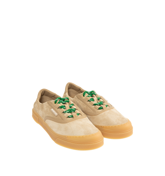Image 2 of 5 - BROWN - MONCLER Vera Leisure Suede Sneakers featuring suede upper, leather lining, lace-up, and rubber sole. Upper: suede. Sole: 100% elastodiene.