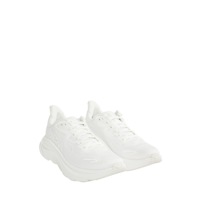 Image 4 of 10 - BLACK - HOKA Clifton 10 Sneaker featuring jacquard knit, reflective upper details, smooth MetaRocker, rearfoot-focused Active Foot Frame, CMEVA midsole, molded EVA sockliner and inherently durable abrasion rubber.