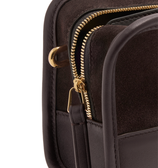 Image 13 of 13 - BROWN - LOEWE Mini Amazona 180 Bag in suede featuring a relaxed silhouette anchored by a single toron top handle, designed to be carried open, while a concealed closure secures the main compartment, removable shoulder and crossbody straps, two carry options: short handle, removable and adjustable crossbody strap, zip closure with two leather zip pullers, two compartments, main compartment closed with magnetic closure, left side d-ring for customization, suede and nappa lambskin lining, embo 