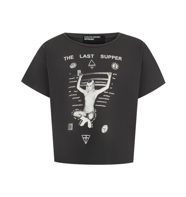 Image 1 of 2 - BLACK - ENFANTS RICHES DEPRIMES The Last Supper T-shirt featuring lightweight cotton jersey with a vintage texture, a relaxed boxy fit, rib-knit necklines, single-stitch cuffs and waist and printed artwork on the front and back. 100% cotton.