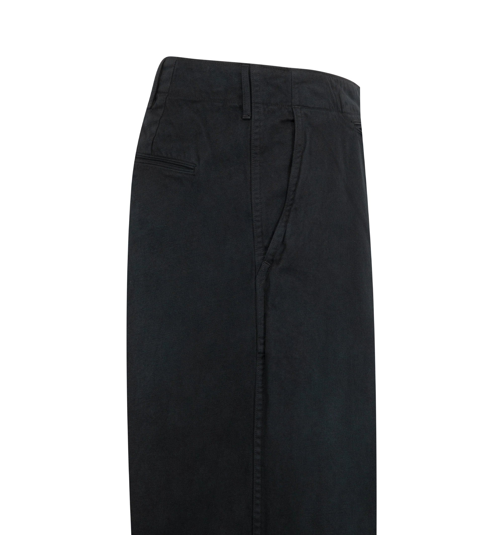 Image 3 of 3 - BLACK - A.Presse Men's Vintage Chino Trousers feature a relaxed silhouette with a timeless chino design for versatile everyday wear. Inspired by vintage military styling, these designer trousers combine premium craftsmanship with a refined yet casual aesthetic, making them an effortless addition to any wardrobe. Main Material: 100%Cotton. Made in Japan.