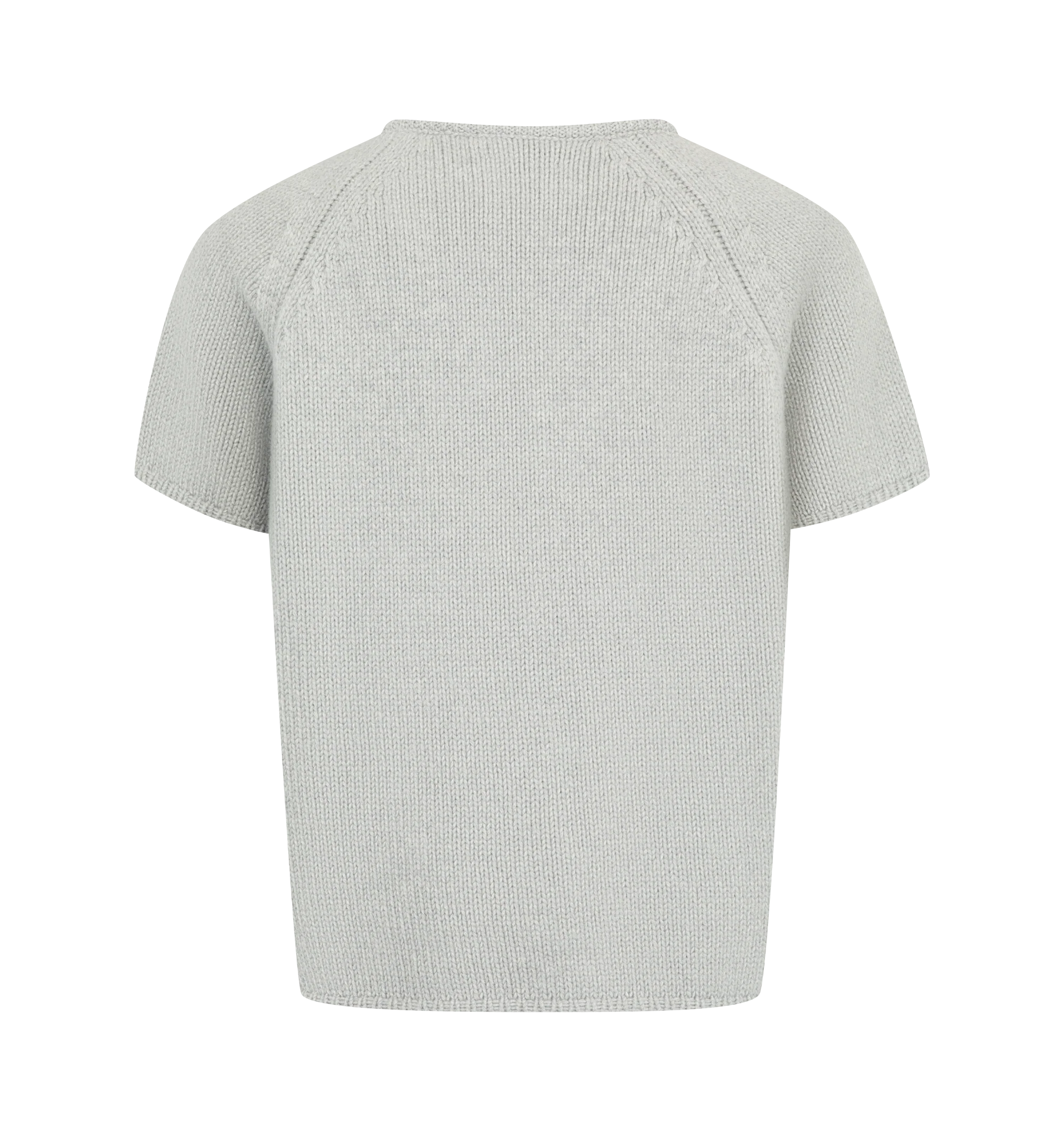 Image 2 of 2 - GREY - JW Anderson Women's Knitted T-Shirt in grey melange cotton cashmere blend. Crafted in Scotland, constructed with a seamless technique and exaggerated fashioning details and minimal trims, to emulate a home crafted, handmade knit. Finished with signature Loafer stitching on the body. Composition: 45% Wool, 36% Cotton, 19% Cashmere. Made in United Kingdom. 