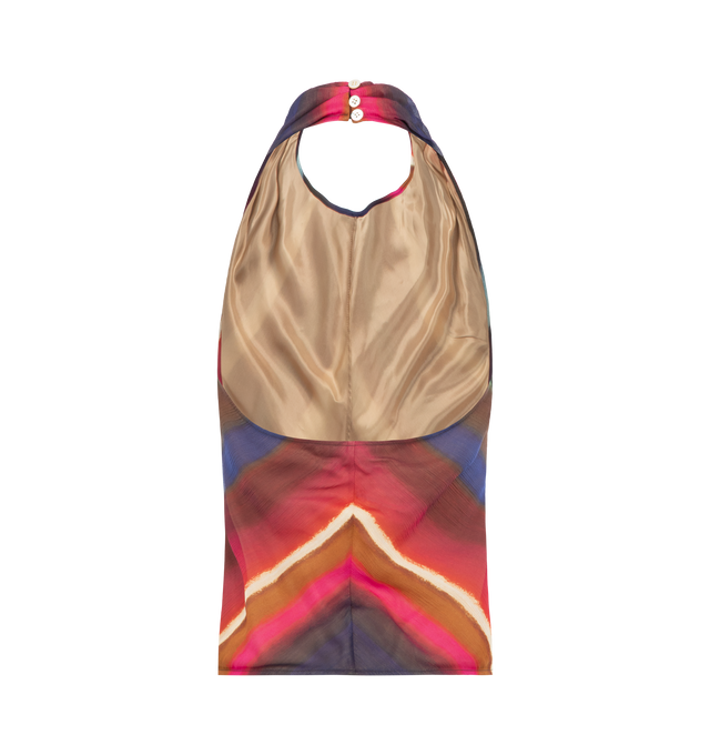 Image 2 of 2 - MULTI - CHRISTOPHER JOHN ROGERS Louie Stripe Halter Top featuring crinkle chiffon, cowl neckline puddles softly at the front, open back, hand-painted stripes and relaxed fit. 100% viscose.