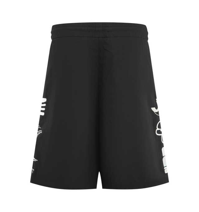 Image 2 of 4 - BLACK - AMIRI Sporty Emb Cotnyl Short featuring elastic waist, drawstring closure, side pockets and graphics at side seams. Made in Italy.