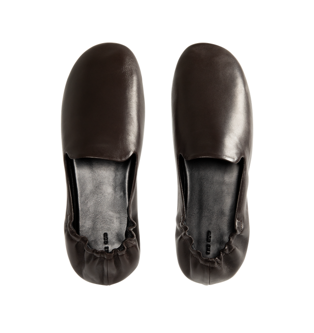 Image 4 of 4 - BROWN - THE ROW Casa Slipper featuring slip-on shoe in soft nappa leather with round toe, elasticated heel and flexible leather sole. 100% lambskin leather. Calfskin leather sole. Made in Italy.