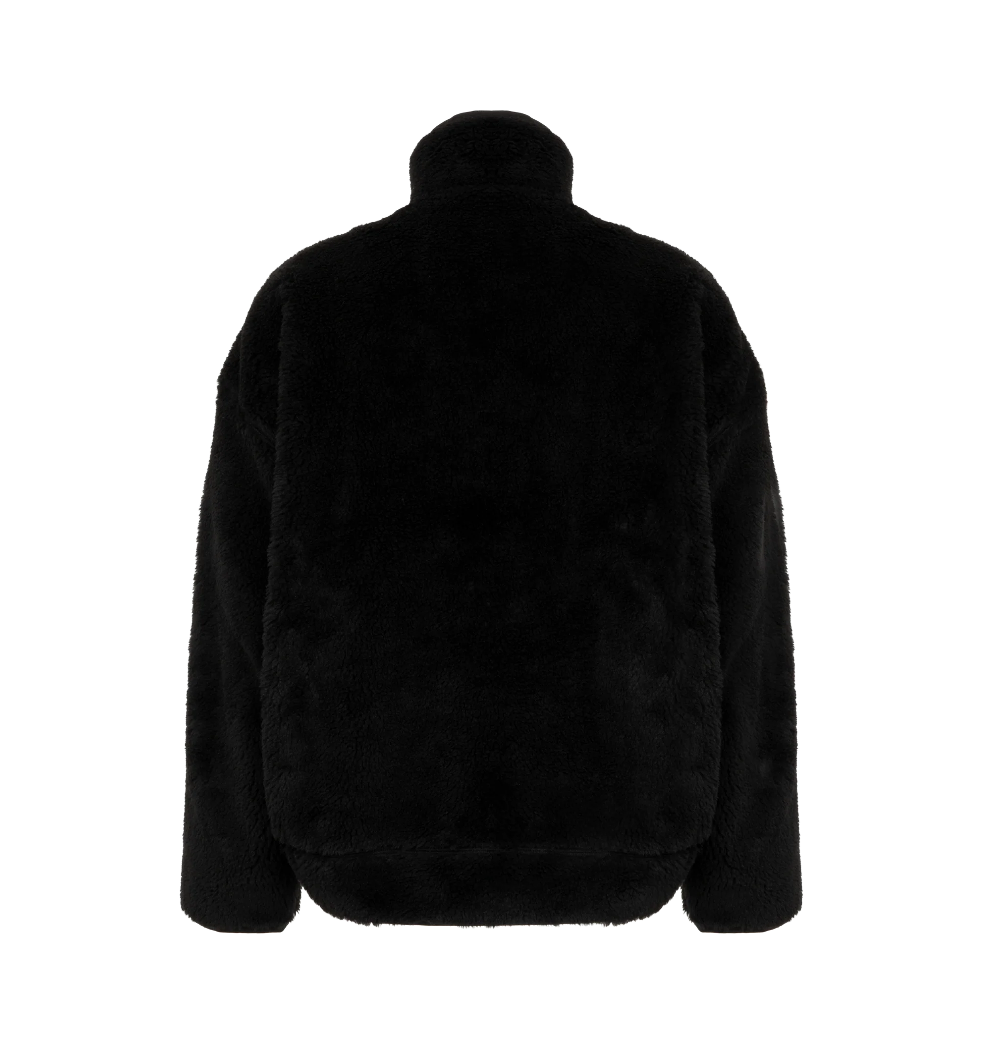 Image 2 of 3 - BLACK - Maison Mihara Yasuhiro Men's Wide Back Boa Blouson is crafted from plush boa fleece and features a relaxed silhouette with a wide back design, full-zip front, and side pockets for a contemporary layered look. This designer fleece jacket combines exceptional warmth with Maison Mihara Yasuhiro's signature oversized aesthetic, making it a standout outerwear piece for colder seasons. Main Material: Boa Fleece. Made in Japan.