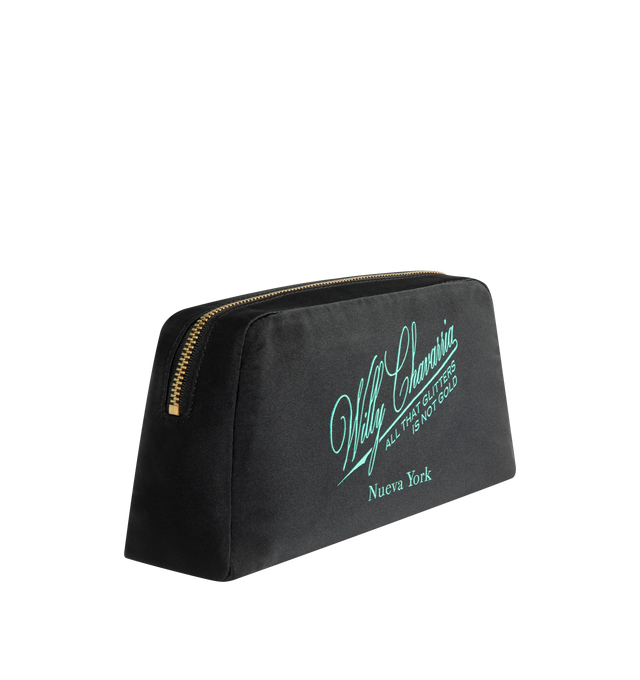 Image 2 of 3 - BLACK - WILLY CHAVARRIA Label Wash Bag featuring twill exterior and lining, top zip closure, one main compartment and embroidered logo. 9" W x 4.5" H x 2.5" D. 
