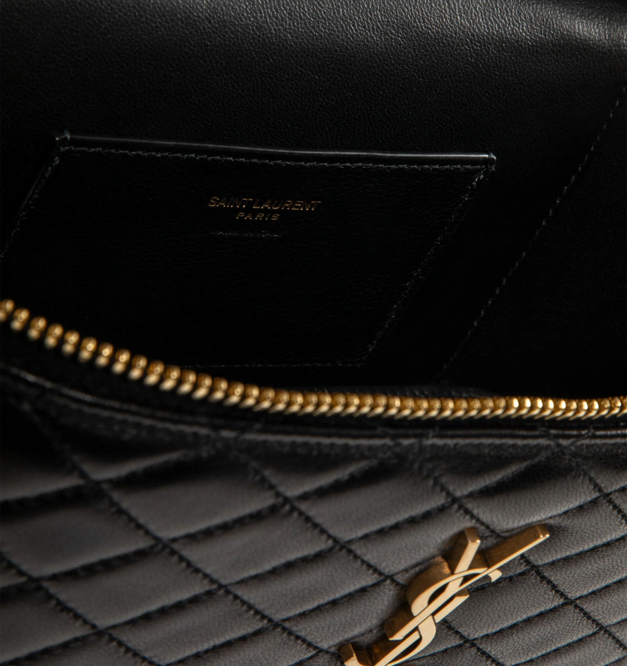 Image 3 of 3 - BLACK - SAINT LAURENT Gaby Large Vanity Bag in lambskin featuring diamond-quilted topstitching, fully lined in leather, top handle, an adjustable and detachable strap, bronze-tone hardware, zip closure and one card slot. 8.7" x 6.1" x 3.1". Lambskin. Made in Italy.