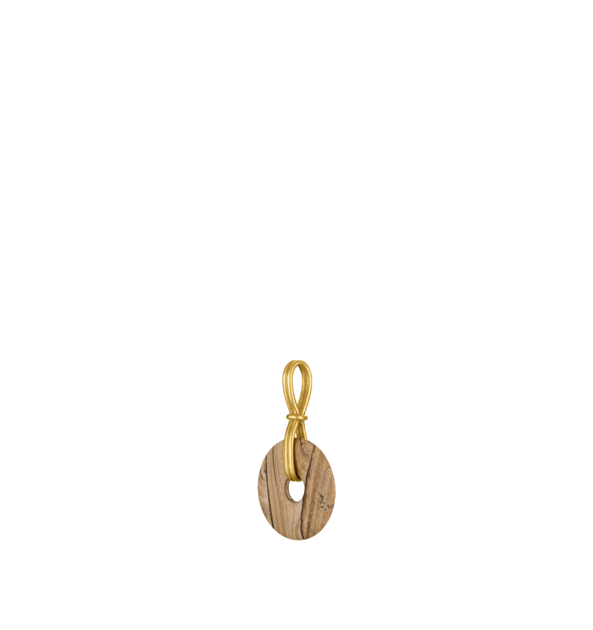 Image 2 of 3 - GOLD - Prounis Medium Paper Jasper Discus Pendant is handcrafted from 22K yellow gold and features a dune jasper disc suspended on a vertical double-bail design inspired by the wheel. Dimensions: 43 mm x 25 mm. Handmade in New York. For personal consultation and detailed information about jewelry, please contact our dedicated stylist team at personalshopping@hirshleifers.com.This item may be restricted for online purchase to international clients. For assistance purchasing this item please co