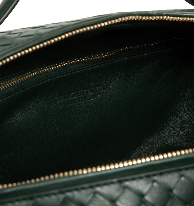 Image 3 of 3 - GREEN - BOTTEGA VENETA Intrecciato Handbag featuring double top handles, detachable strap, structured design, one main compartment, one flat zip pocket, intrecciato leather and zip closure. Calf leather. Made in Italy.