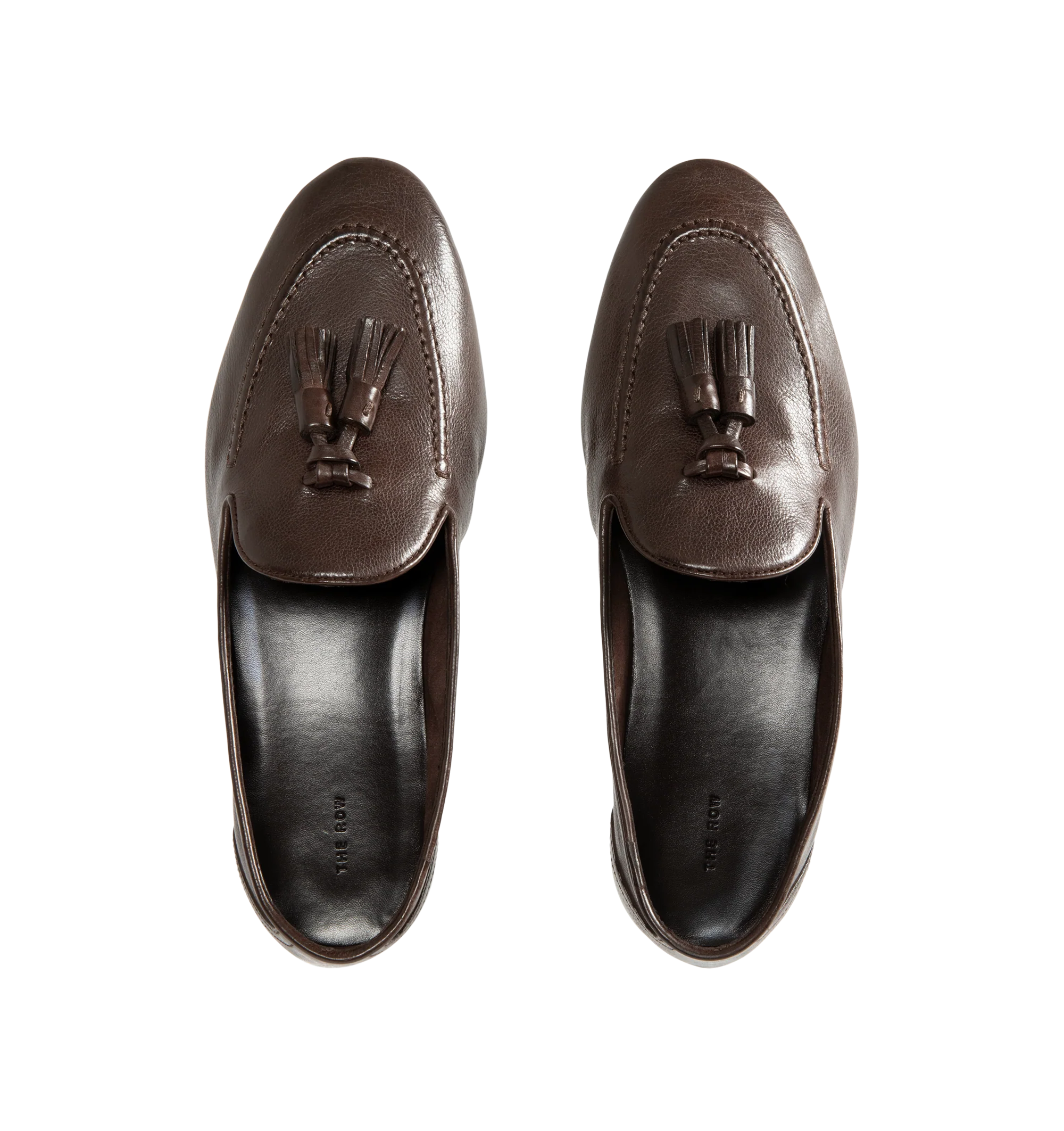 Image 4 of 4 - BROWN - The Row Women's Caden Loafers are crafted from softly grained calfskin leather in deep brown and feature an almond toe, tassel detailing, and a stacked heel. Upper: 100% Calfskin Leather. Sole: Calfskin Leather. Heel Height: 1.5 cm / 0.6 in. Made in Italy.