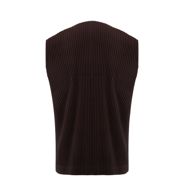 Image 2 of 2 - BROWN - ISSEY MIYAKE TAILORED PLEATS 2 Vest featuring front-opening vest, quick-drying property, pockets on both sides, button closure, v neck, sleeveless and pleats throughout. 100% polyester. Made in Philippines.