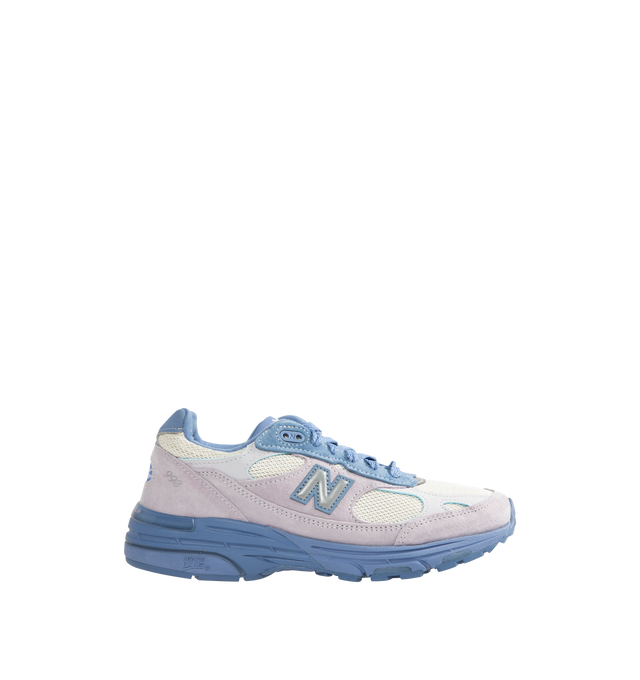 Image 1 of 5 - BLUE - NEW BALANCE 993 Sneaker featuring mesh upper, suede overlays, New Balance logo branding, traditional lacing system, padded tongue, cushioned ankle collar, ABZORB midsole and rubber outsole.