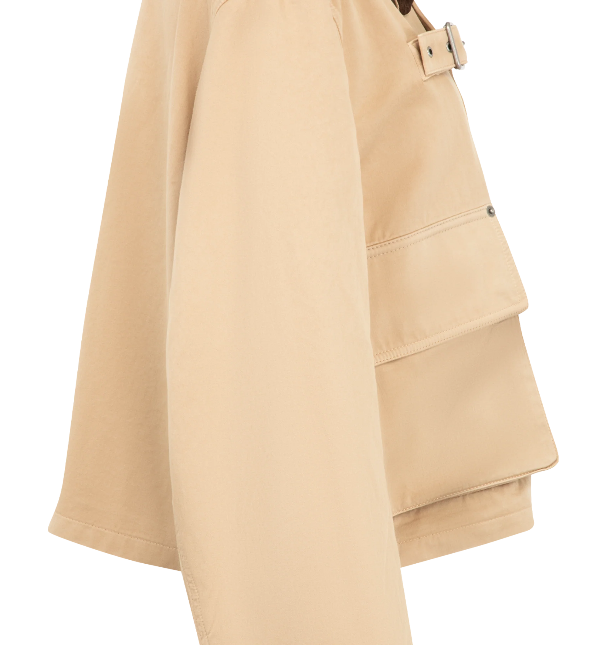Image 3 of 4 - NEUTRAL - Loewe Womens Parka Jacket is crafted from cotton. Features a slightly cropped silhouette, corduroy collar, chest belt detail, concealed front closure, and cotton lining with leather trim. Main Material: 100% Cotton; Trim: 100% Leather; Lining: 100% Cotton. Made in Italy.