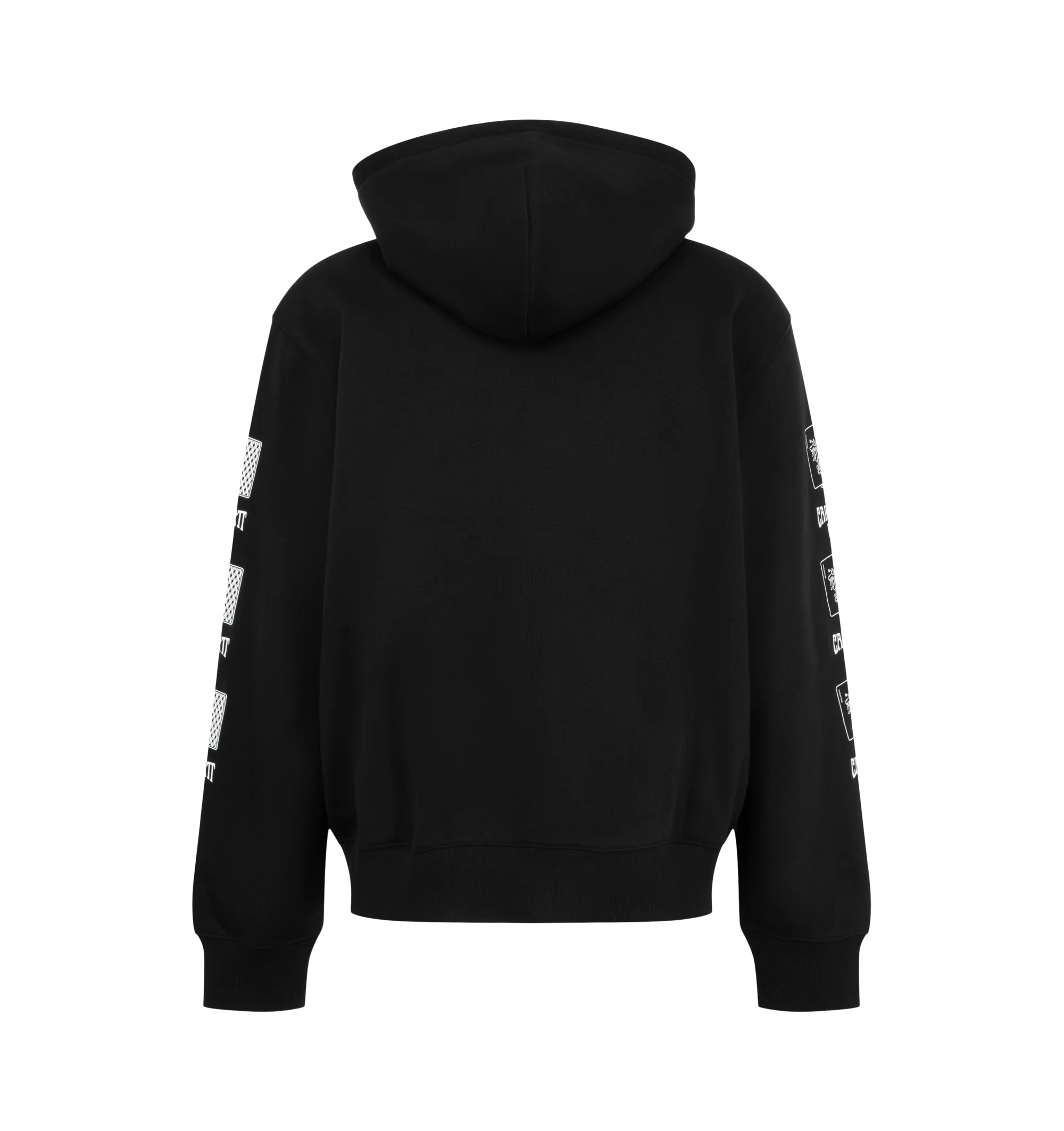 Image 2 of 3 - BLACK - Carhartt WIP Men's Hooded Playing Cards Jacket is crafted from heavyweight brushed cotton-blend jersey and features a balloon fit with dropped shoulders, an adjustable hood, a kangaroo pocket, and graphic Playing Cards prints across the chest and sleeves. This designer hooded sweatshirt combines premium fleece-backed comfort with bold seasonal artwork, creating a relaxed everyday essential with a contemporary streetwear aesthetic. Main Material: 80% Cotton, 20% Polyester (425 gsm). Fi