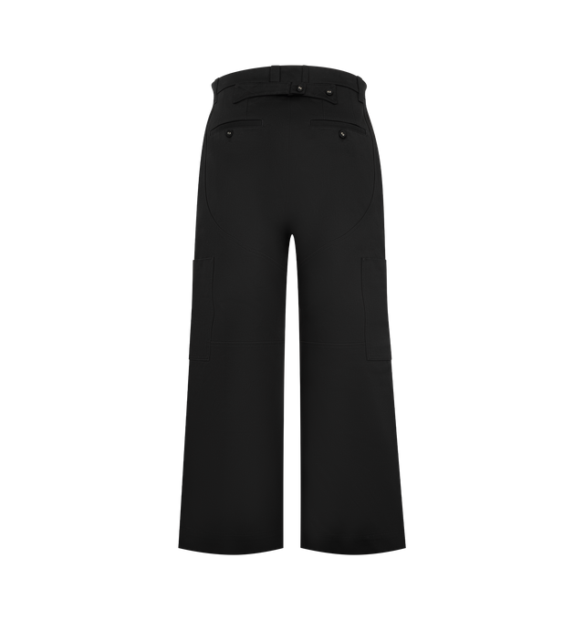 Image 2 of 3 - BLACK - Thom Browne Mens Painter Pants are crafted from durable woven fabric. Feature a wide-leg fit, button and zip closure, multiple utility pockets, hammer loop, reinforced construction, and signature striped grosgrain loop tab. Main material: Polyester. Made in Italy.