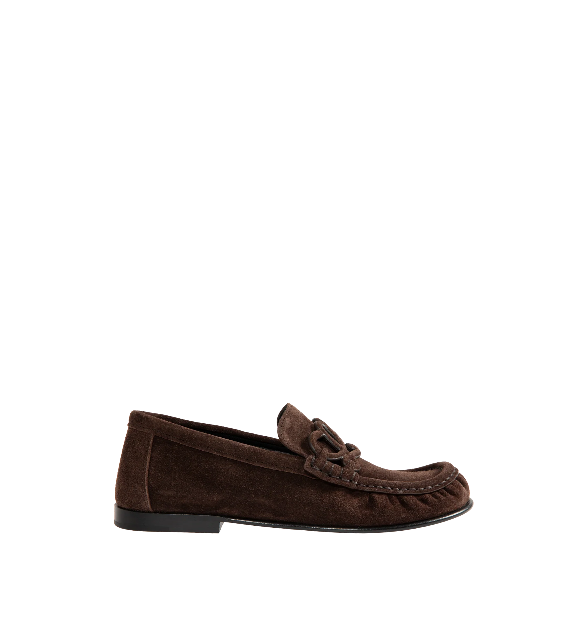 Image 1 of 4 - BROWN - Loewe Women's Double L Loafers are crafted from suede and feature the house's signature Double L detailing on the front. Upper: Suede Leather.