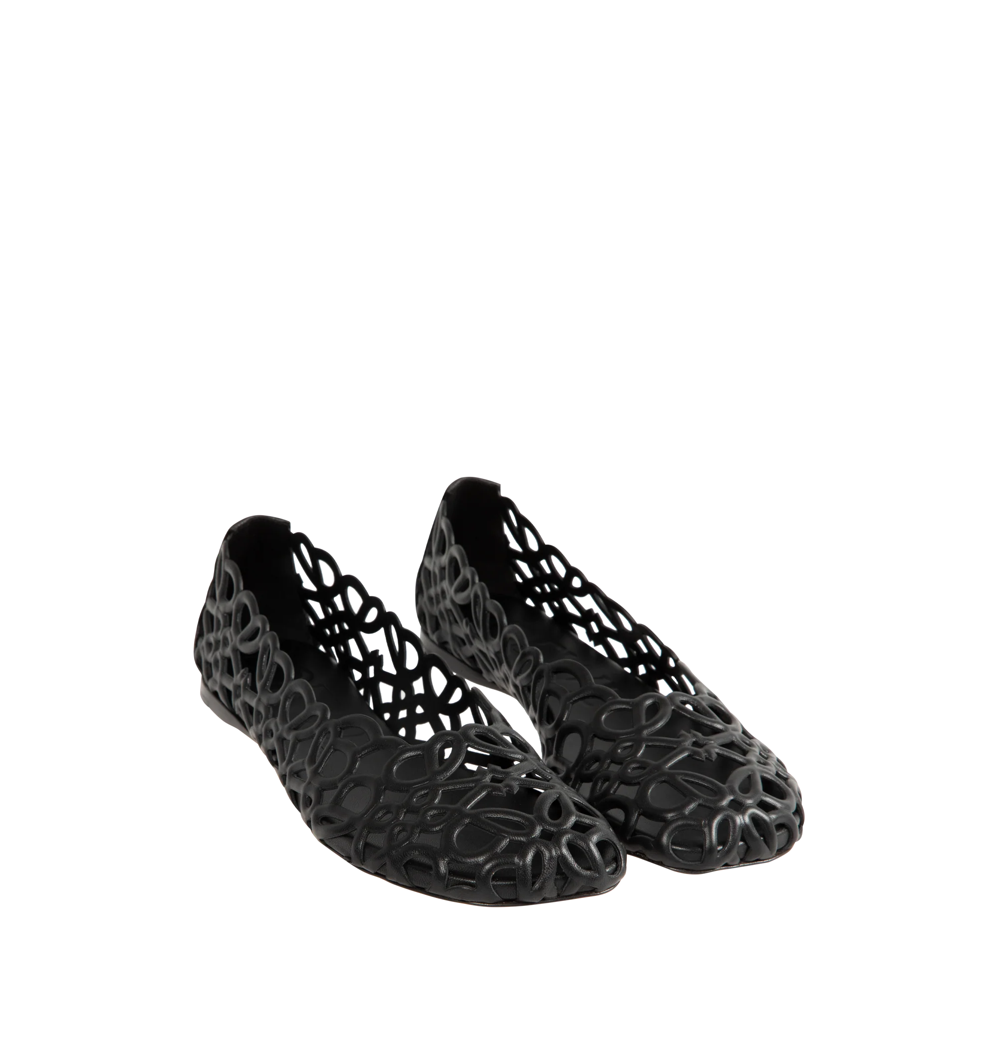 Image 2 of 4 - BLACK - Loewe Womens Anagram Ballerina Flats are crafted from lambskin. Features a molded high-frequency construction with an allover Anagram pattern, petal toe shape, tonal lambskin lining, embossed LOEWE at the insole and outsole, rubber island outsole, and back counter tab for added support. Main Material: Lambskin. Made in Italy. 