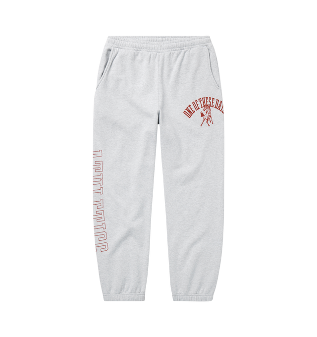 Image 1 of 4 - GREY - ONE OF THESE DAYS Mustang Athletics Sweatpant featuring a vintage wash, antique brass drawcord tips, elastic waist and hem, side pockets and back patch pockets. 100% cotton.