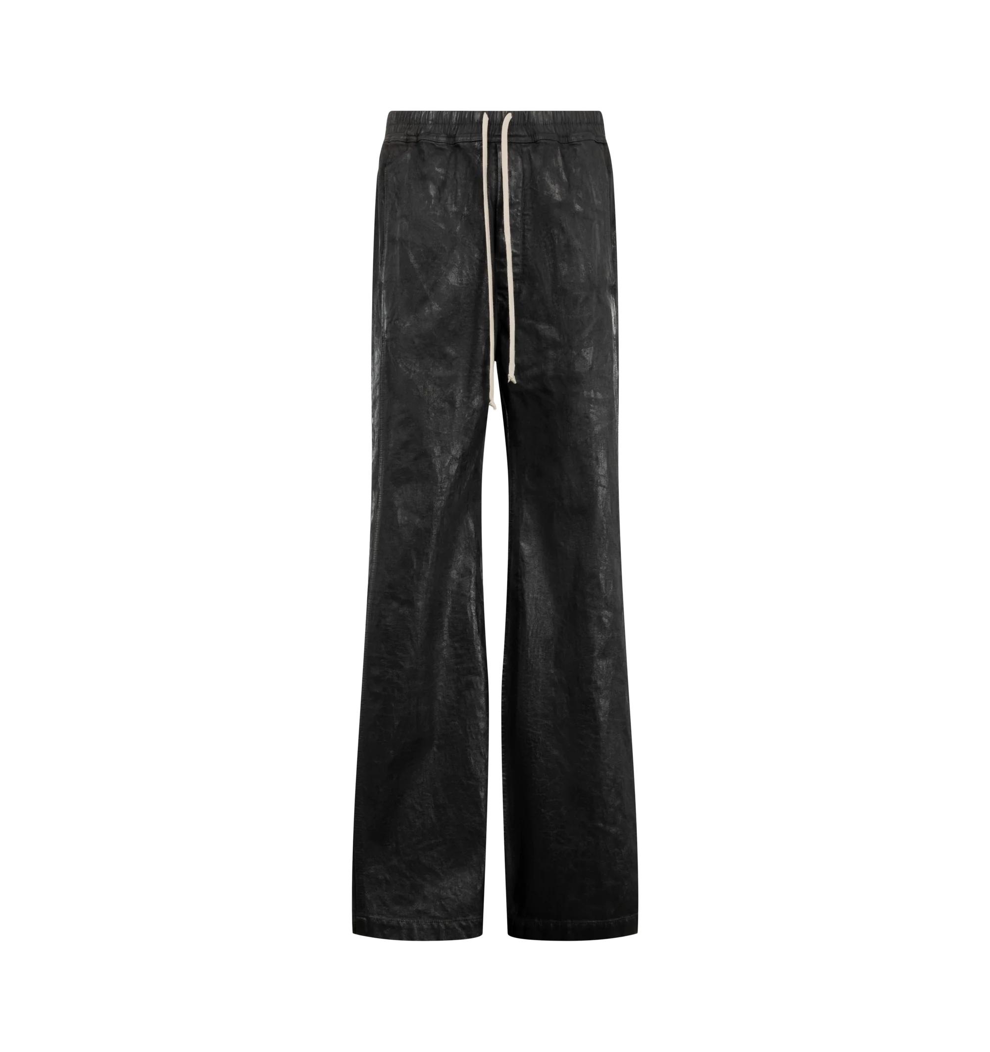 Image 1 of 3 - BLACK - Rick Owens Drkshdw Men's Wide Pusher Pants are crafted from heavyweight cotton sweatshirt jersey and feature a floor-length silhouette with a wide leg and slightly dropped crotch. Main Material: 100% Cotton. Waistband: 97% Cotton, 3% Elastane. Pockets: Side Front Jet Pockets, Square Back Pockets. Closure: Elasticized Drawstring Waist and Snap Side Closures.
