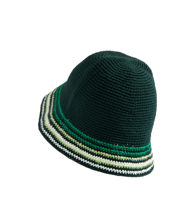 Image 2 of 2 - GREEN - CASABLANCA Striped Crochet Hat featuring a classic bucket-style silhouette, crafted from a soft-textured open weave crochet cotton fabric, striped brim and the house's signature diamond logo applique at its centre. 100% cotton. 