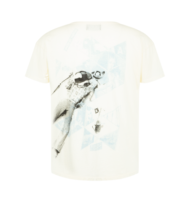 Image 2 of 2 - WHITE - ENFANTS RICHES DEPRIMES Show Me Kansas T-Shirt featuring short-sleeves, dirty white vintage mid weight cotton jersey, tailored fit,  bound rib knit neckline, a single-stitch hem at the cuffs and waist, printed artwork at the front and back, a vintage wash process and distressing throughout. 100% cotton.  