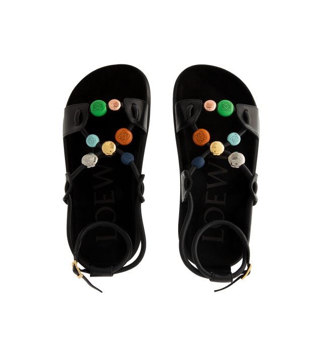 Image 4 of 4 - BLACK - LOEWE PAULA'S IBIZA Pebble Beads fussbett sandal in nappa lambskin featuring colorful mixed Anagram pebbles in metallic, lacquered and rubber finishes, embossed LOEWE on the insole, double sole construction and anagram debossed micro outsole. Nappa lambskin. Made in Italy. 