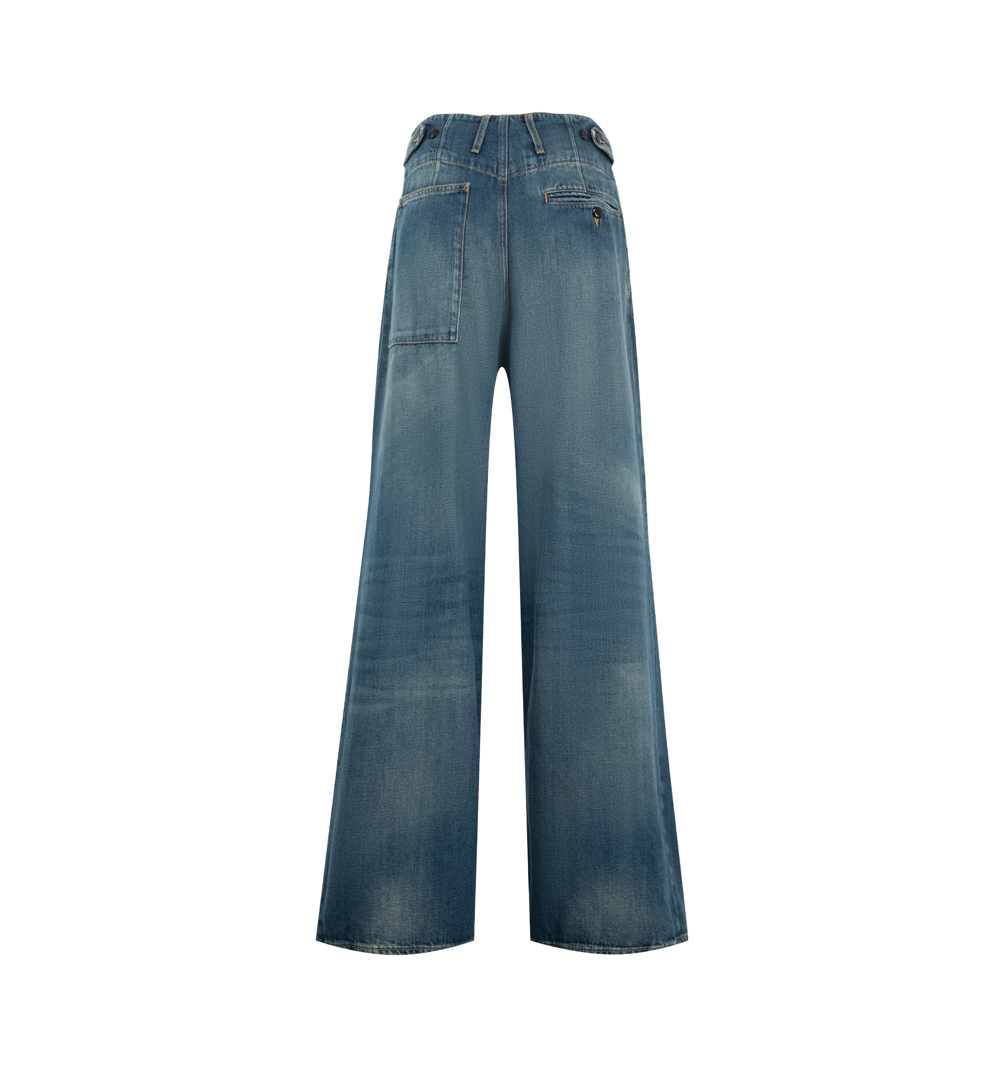 Image 2 of 3 - BLUE - R13 Womens Triple Pleat Jeans are crafted from cotton and feature an oversized wide-leg silhouette with a crossover waistband and three pleats on each side of the waist. Main Material: Cotton.