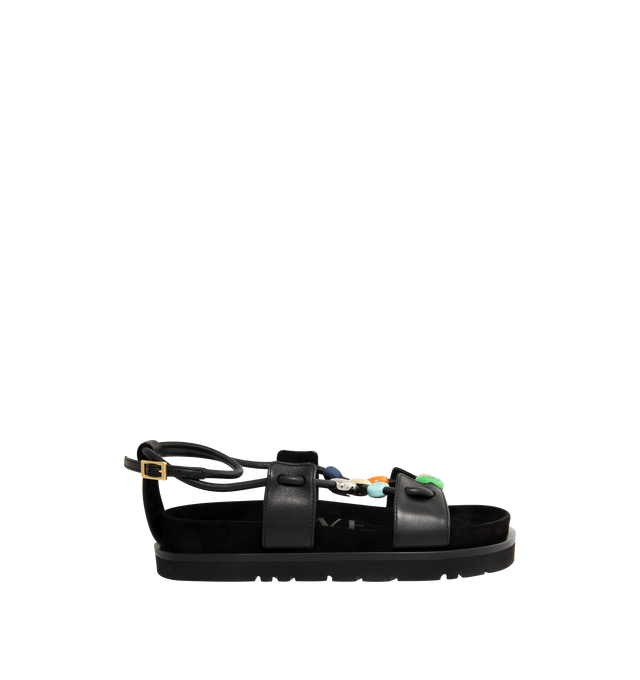 Image 1 of 4 - BLACK - LOEWE PAULA'S IBIZA Pebble Beads fussbett sandal in nappa lambskin featuring colorful mixed Anagram pebbles in metallic, lacquered and rubber finishes, embossed LOEWE on the insole, double sole construction and anagram debossed micro outsole. Nappa lambskin. Made in Italy.