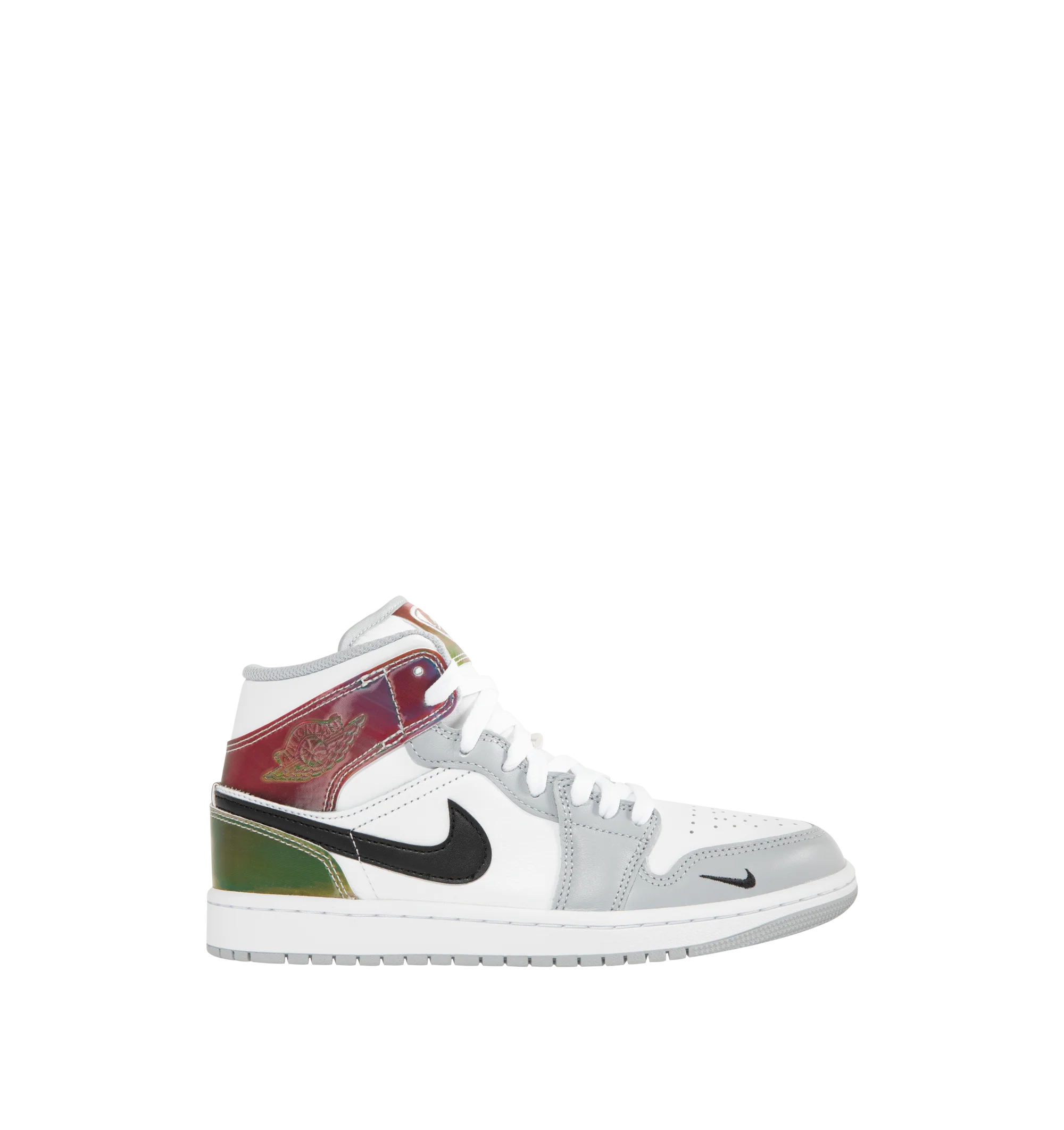 Image 1 of 5 - GREY - Men's Air Jordan 1 Mid SE Sneaker featuring full-court style, Air-Sole unit, padded collar, premium leather and synthetic upper and rubber outsole.