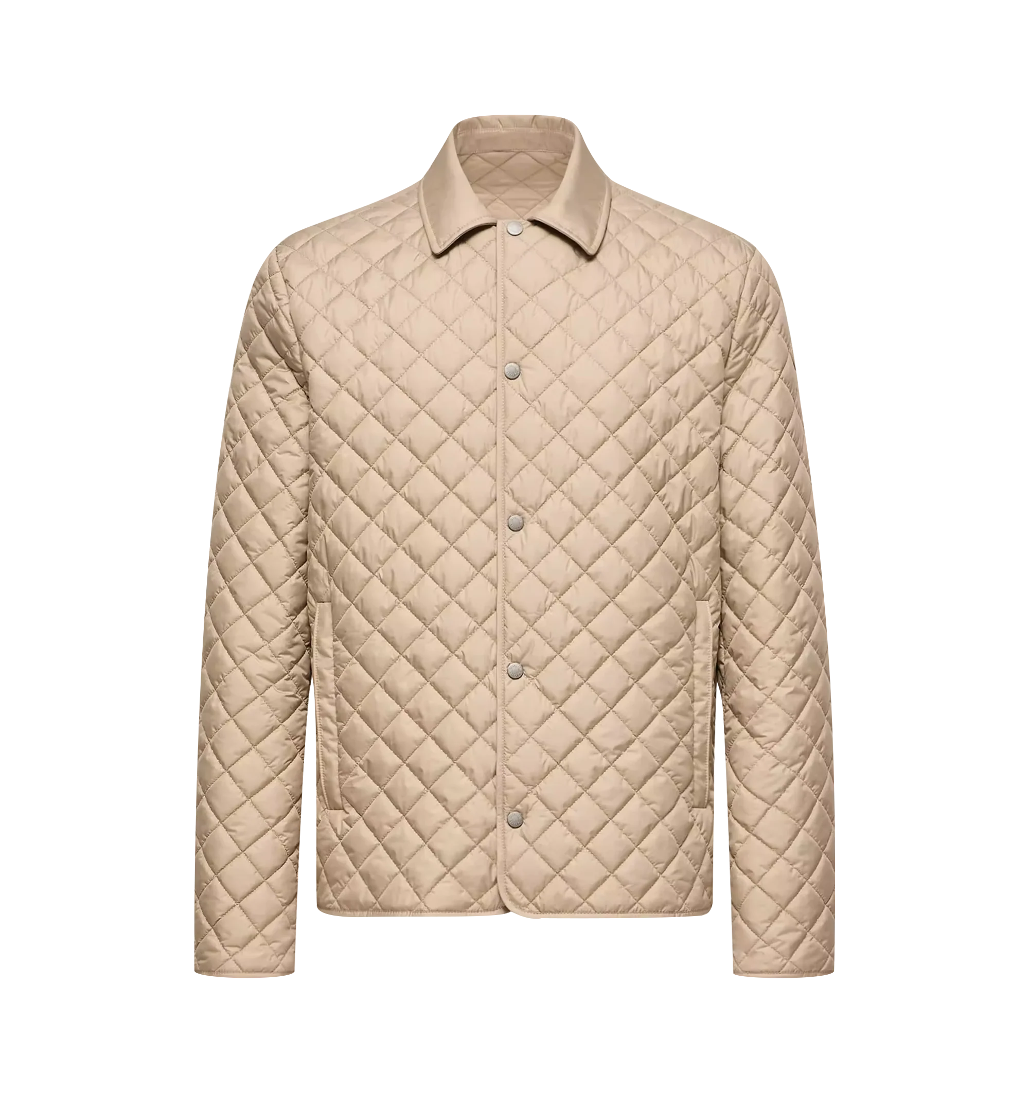 Image 1 of 1 - NEUTRAL - Moncler Men's Avrelie Diamond-Quilted Padded Shirt Jacket is crafted from lightweight AirSoft fabric with water-repellent properties and features distinctive diamond quilting for added texture and lightweight warmth. Designed in a regular, straight fit, this designer shirt jacket is padded and finished with a zipper and snap-button closure, zipped welt pockets, an interior zipped pocket, and a leather Moncler logo patch. Exterior: 100% Polyester. Lining: 100% Polyester. Padding: 83%