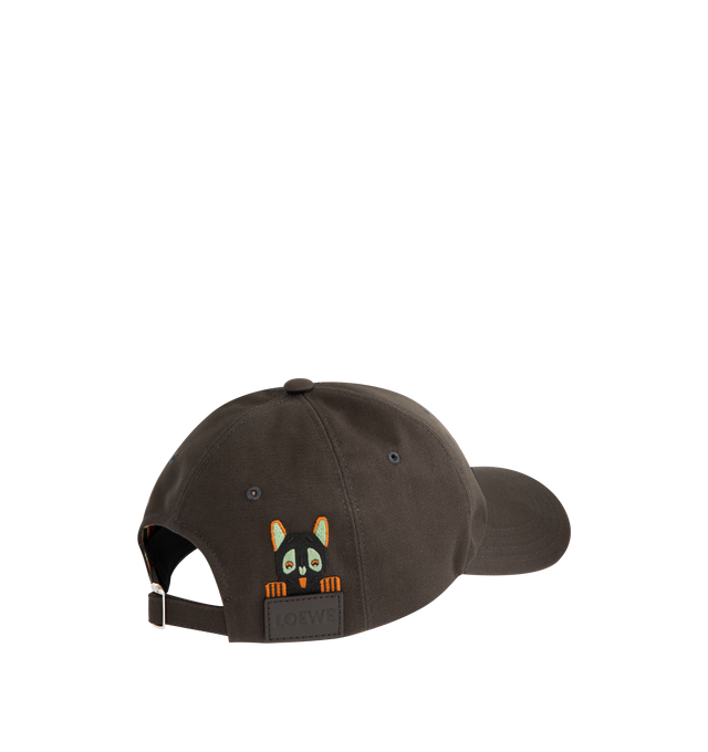 Image 2 of 2 - BROWN - LOEWE Futurist Cat Cap in cotton canvas with a LOEWE embroidery at the front and a Louis Wain Futurist Cat motif at the back, adjustable strap with metal slider, striped cotton canvas lining and LOEWE embossed calfskin patch at the back. Cotton. Made in Italy.
