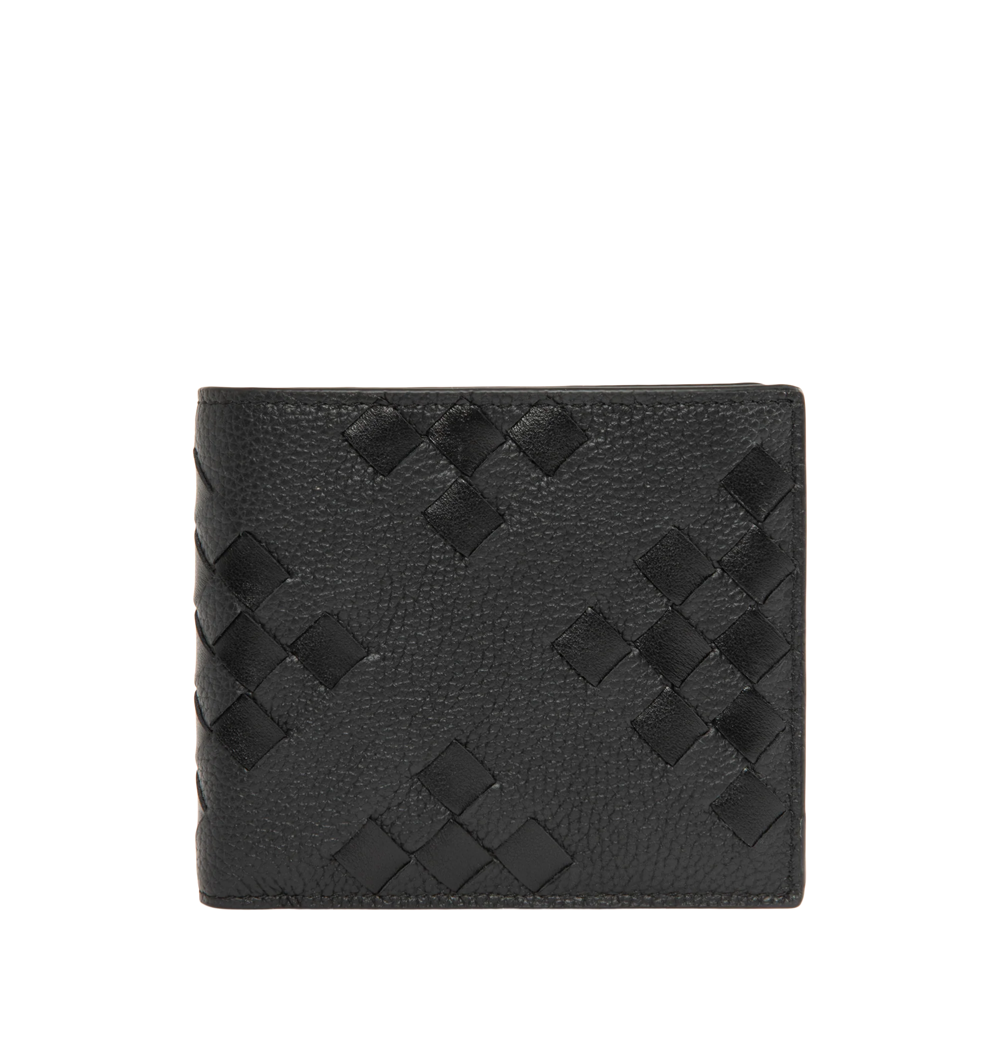 Image 1 of 3 - BLACK - Bottega Veneta Men's Intrecciato Bi-Fold Wallet is crafted from grained and smooth calfskin leather and features the house's signature Intrecciato weave with an intricate geometric pattern. Designed for everyday functionality, this designer leather wallet includes eight card slots, two bill compartments, and two additional interior pockets. Main Material: Calfskin Leather. Lining: Calfskin Leather. Made in Italy.