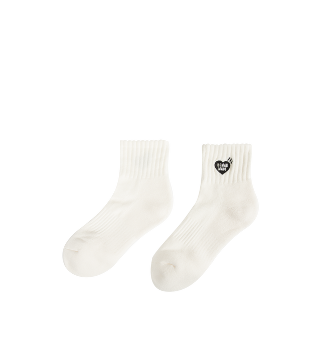 Image 2 of 2 - WHITE - HUMAN MADE Pile Short Socks featuring ribbed cuff, heart logo embroidery and thick and cushioned. 82% cotton, 15% polyester, 2% spandex, 1% nylon. Made in Japan.