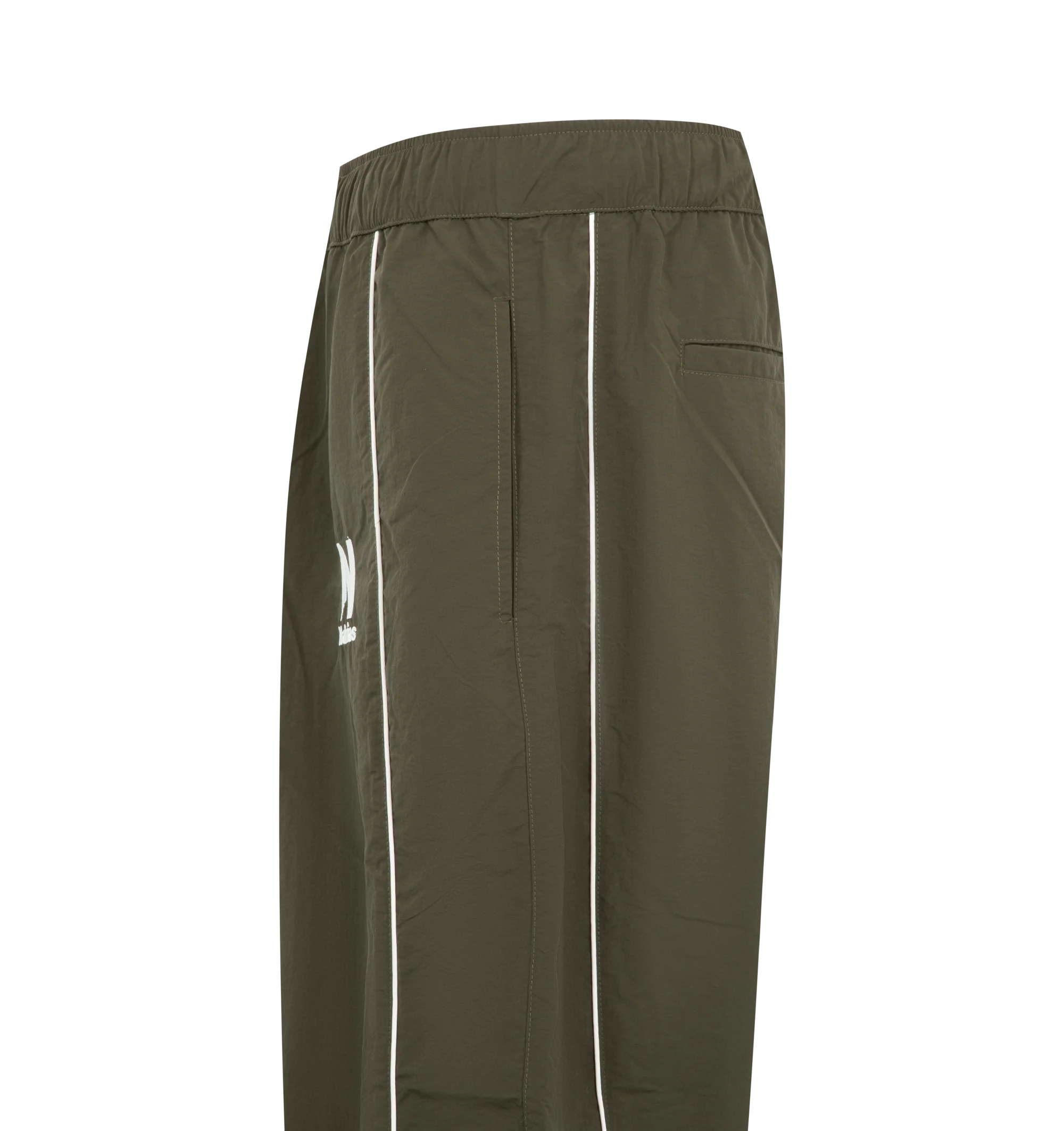 Image 3 of 4 - GREEN - Nahmias Men's Warm Up Pants are crafted from premium performance fabric and feature a relaxed silhouette with an elasticated drawstring waistband, side pockets, and elasticated cuffs for a comfortable athletic-inspired fit. These designer track pants combine everyday functionality with Nahmias' signature luxury streetwear aesthetic, creating a versatile essential for casual wear and coordinated styling. Main Material: Premium Nylon Performance Fabric. 