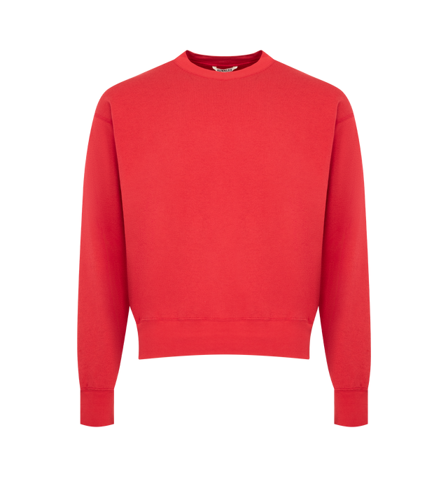 Image 1 of 2 - RED - AURALEE High Twist Light Sweatshirt featuring a lightweight crewneck in high twist cotton and ribbed trim. 85% cotton, 10% wool, 5% silk.