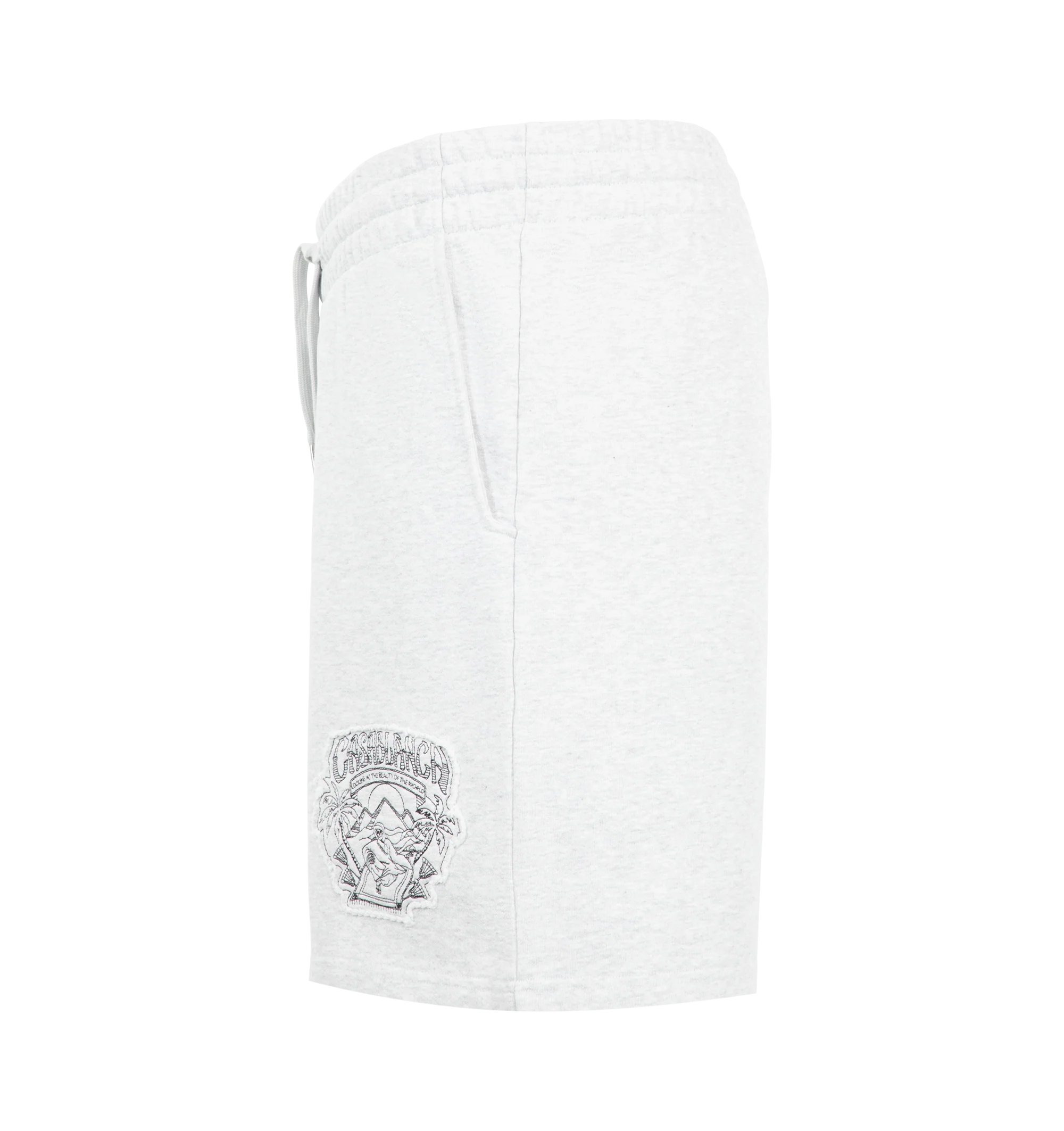 Image 3 of 3 - GREY - Casablanca Men's Cotton Graphic Shorts are crafted from cotton and features a graphic applique design that showcases the house's distinctive visual language. Designed in a classic silhouette, it is finished with an adjustable drawstring waistband, and pockets. Main Material: Cotton.