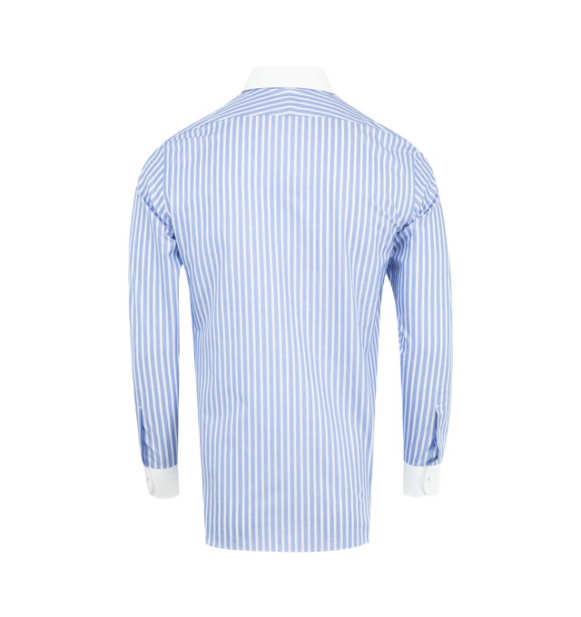 Image 2 of 2 - BLUE - TOM FORD Classic-Fit Shirt featuring a wide stripe pattern shirt in cotton twill with a contrasting collar and cuffs, spread collar, button placket front, mitered barrel cuffs and shirttail hem. 100% cotton. Made in Italy. 