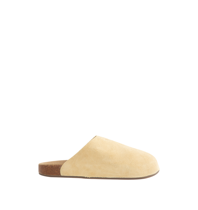 Image 1 of 4 - NEUTRAL - Adidas Adimule Slides features an authentic cork sole paired with a soft suede footbed and upper. Exterior: Leather upper, suede footbed, cork sole, textile lining, durable rubber outsole. Made in Vietnam.