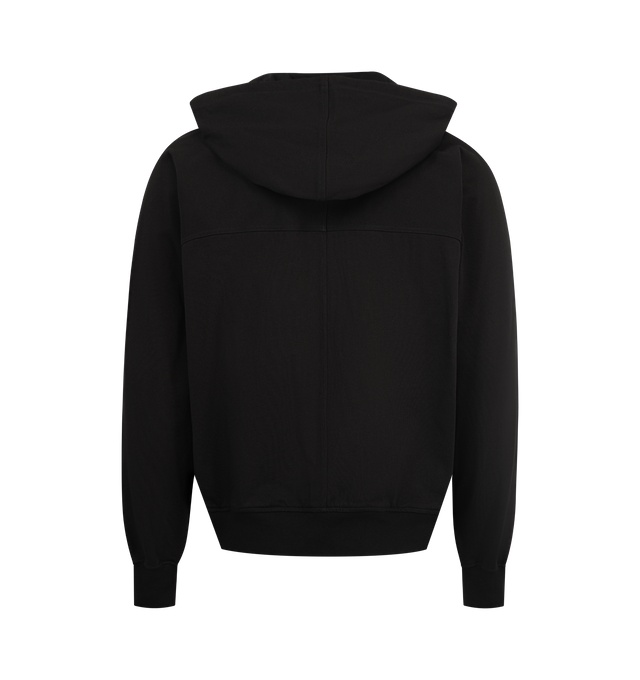 Image 2 of 3 - BLACK - RICK OWENS Windbreaker Hoodie featuring heavyweight GOTS-certified organic cotton jersey hoodie, drawstring at hood, press-stud at zip closure, seam pockets at front, rib-knit hem and cuffs, yoke sleeves, central seam at back and logo-engraved silver-tone hardware. 100% cotton. Made in Italy. 