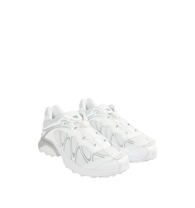 Image 2 of 5 - WHITE - SALOMON XT-Whisper Sneaker featuring chevron lugs, Mud Contagrip, anti-debris mesh, single layer mesh, feather construction, lace pocket, sensiFIT, Molded OrthoLite sockliner, quickLACE and GORE-TEX. 